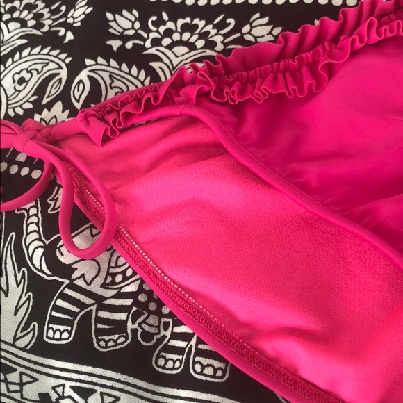 LETARTE HOT PINK RUFFLED BIKINI WITH GOLD BEADS - Picture 3 of 8